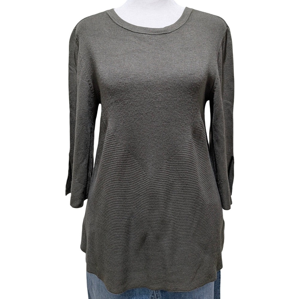 Lord & Taylor Petite Ribbed Knit 3/4 Sleeve Tunic Top Olive Green‎ Size L